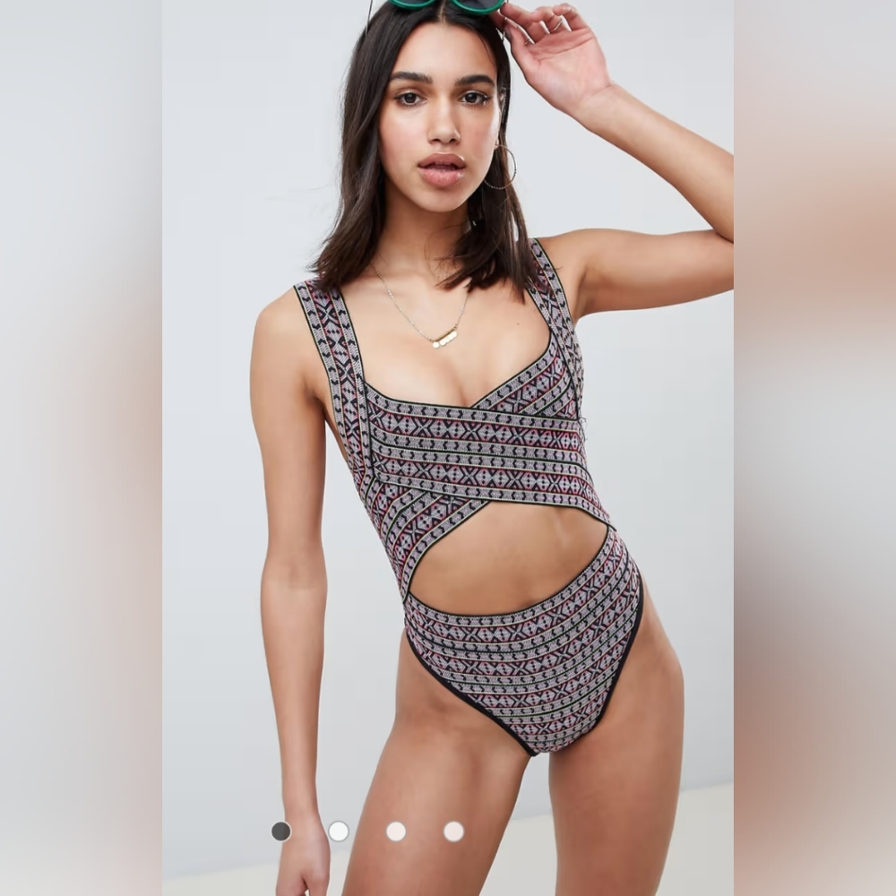 ASOS DESIGN Geo Elastic Panelled Swimsuit Sz 6